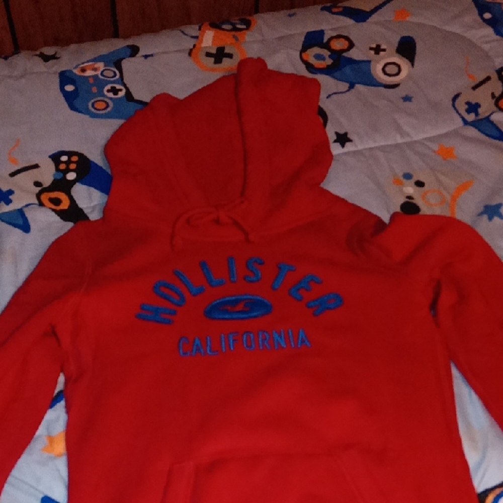 Hollister Bright Red Hoodie with Blue Logo, Women's Size XS, In Perfect Conditio